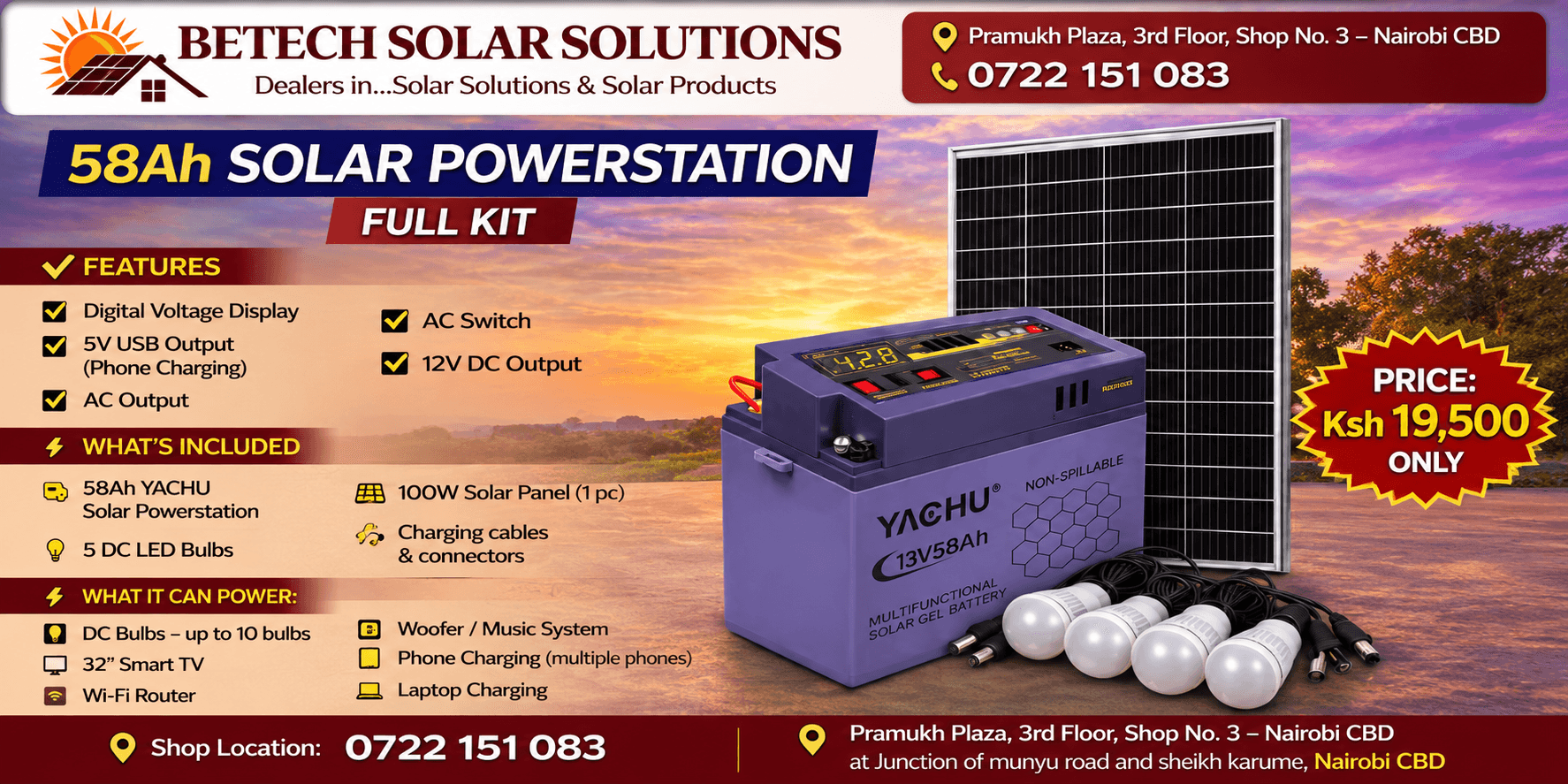 58Ah Solar Powerstation Full Kit with 100W Solar Panel