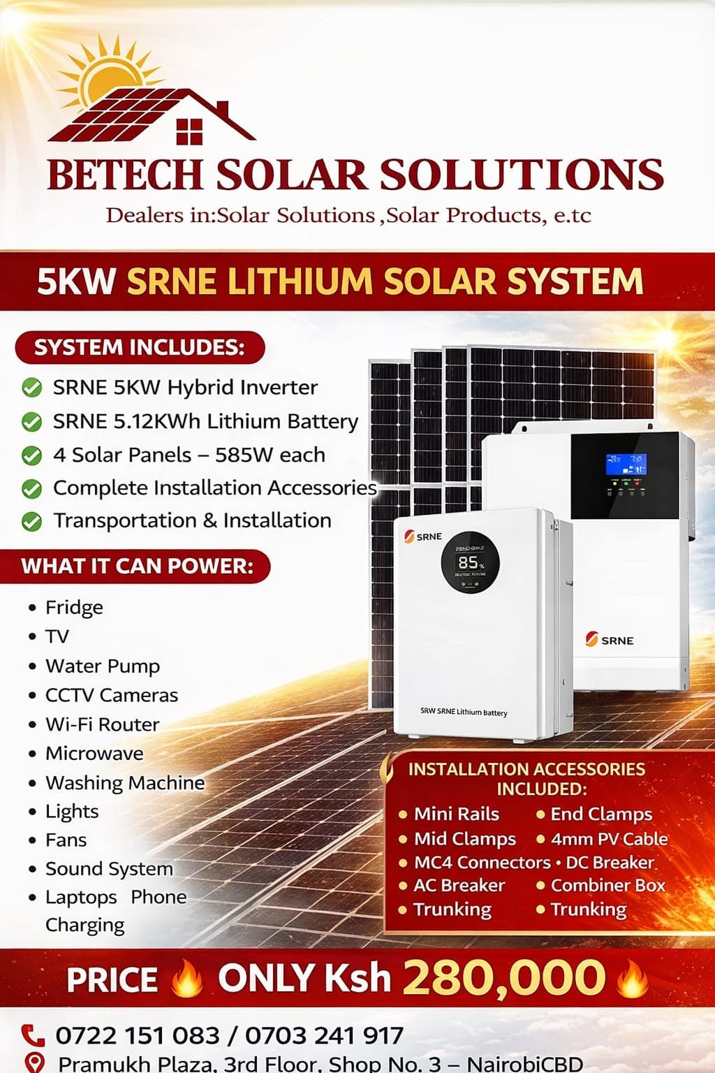 5KW SRNE Lithium Solar System