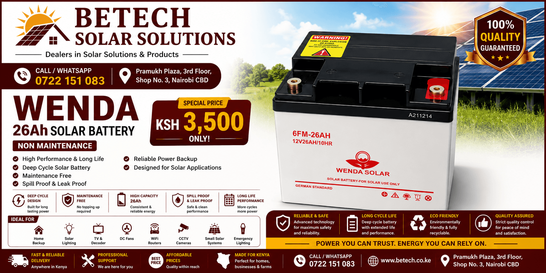Wenda 26Ah Solar Battery