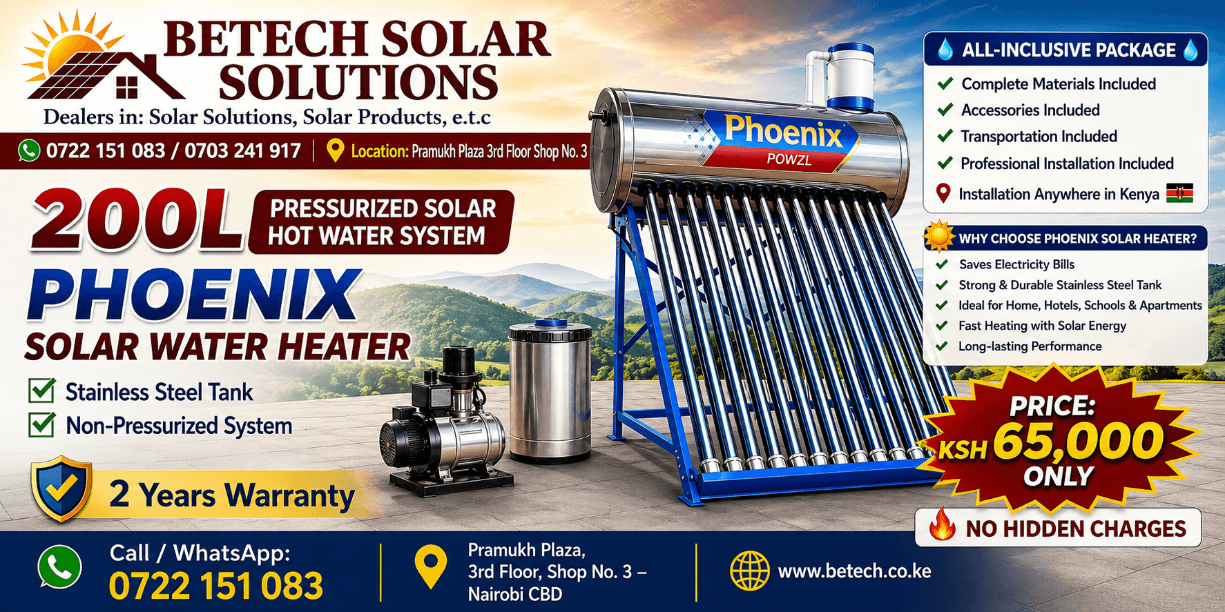 200L Non-Pressurized Solar Hot Water System - Phoenix Solar Water Heater