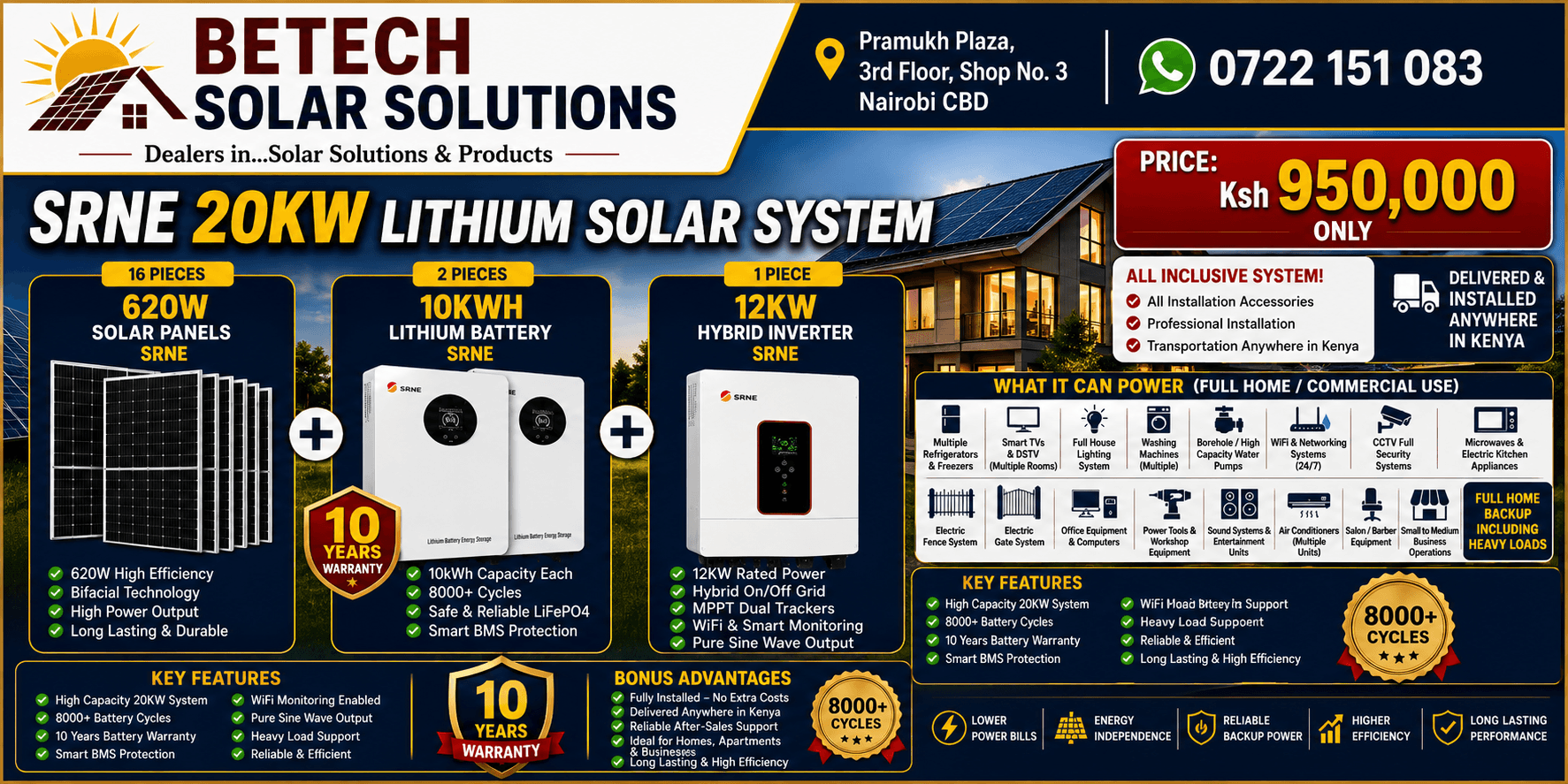 SRNE 20KW Lithium Solar System all inclusive solar system