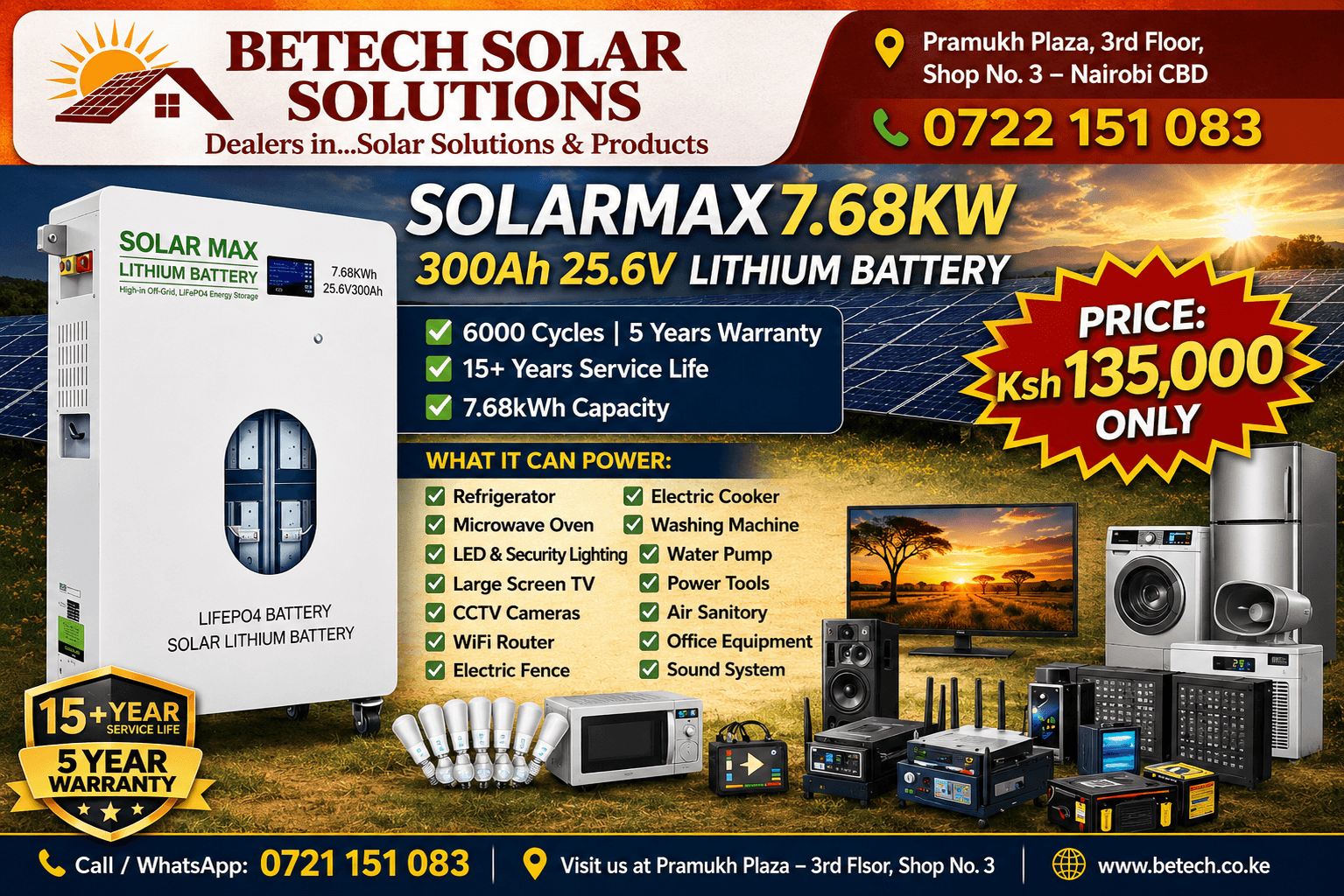 Solarmax 7.68kWh Lithium Battery (25.6V 300Ah LiFePO₄)