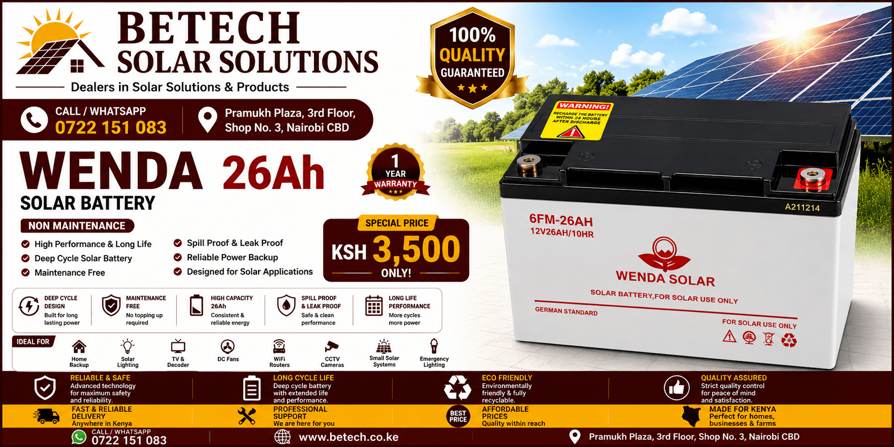 Wenda 26Ah Solar Battery