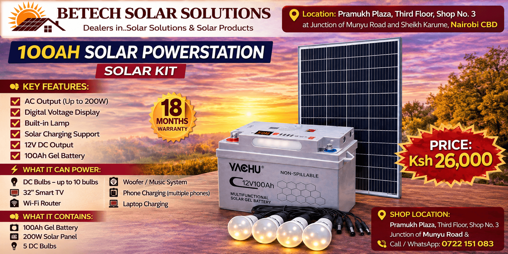 Yachu 100Ah Solar Powerstation Solar Kit with panel