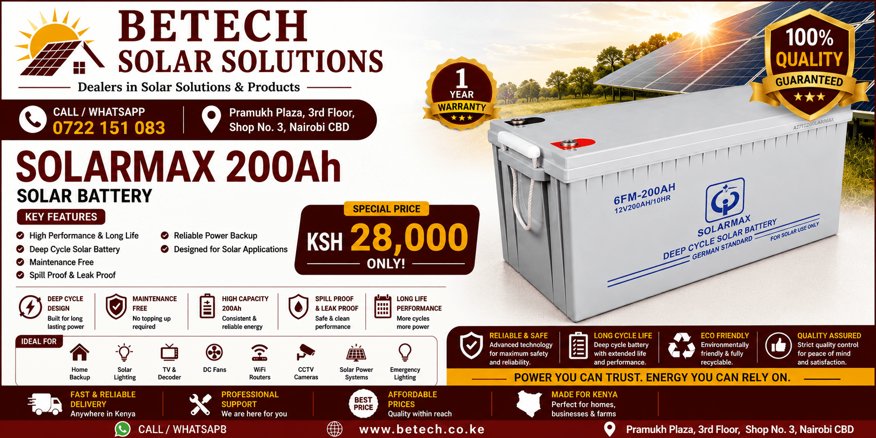 Solarmax 200Ah Solar Battery (12V Deep Cycle Battery)