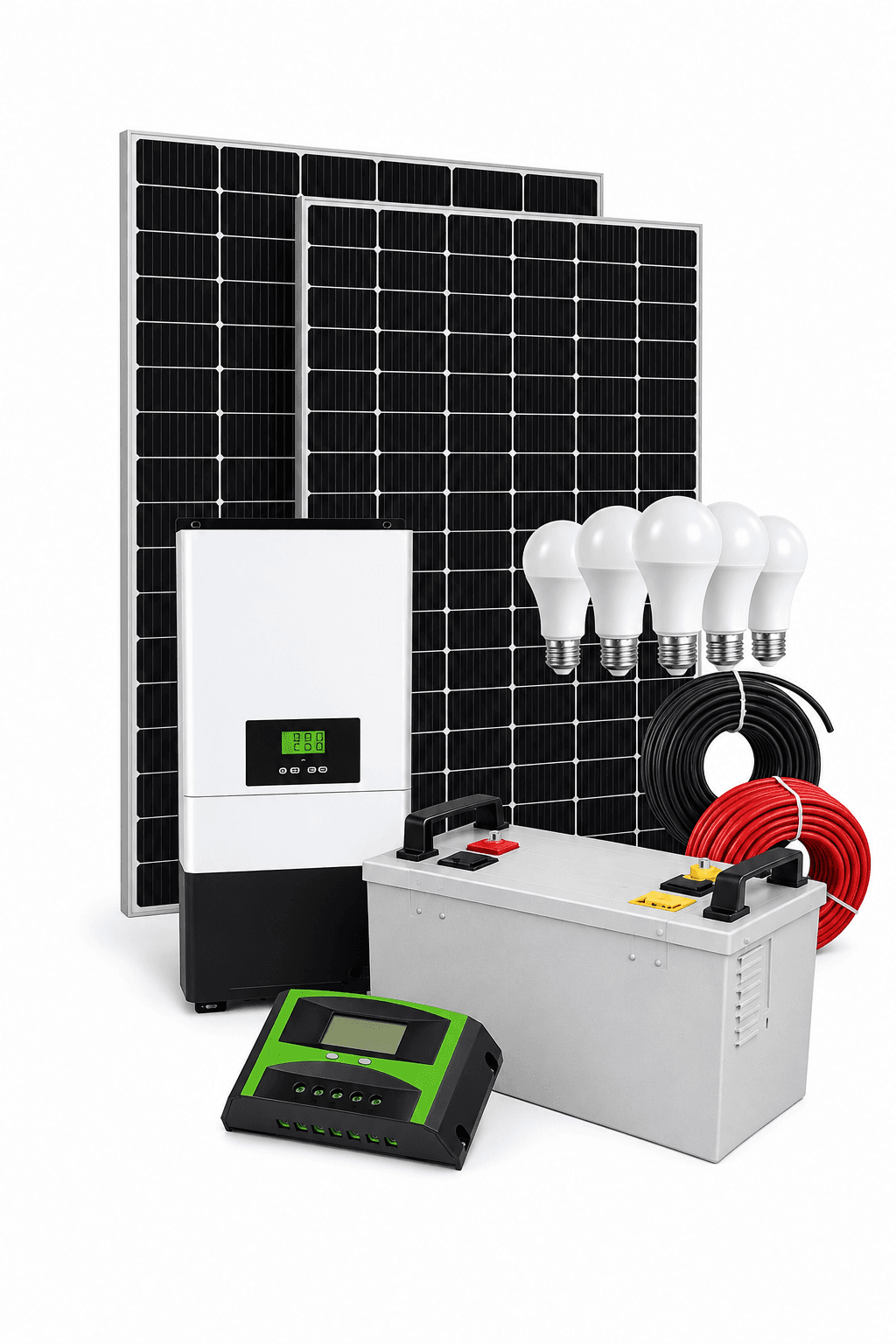 4kw lithium solar kit,1.5kw must hybrid inverter,2 515w high efficiency solar panel ,3.84kw(12.8/300ah) lithium battery plus installation accessories