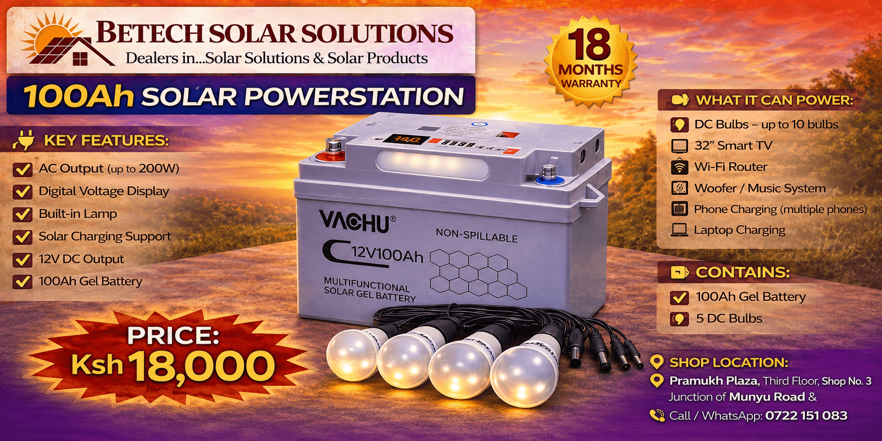 Yachu 100Ah Solar Powerstation – 12V High-Capacity Portable Backup Power System