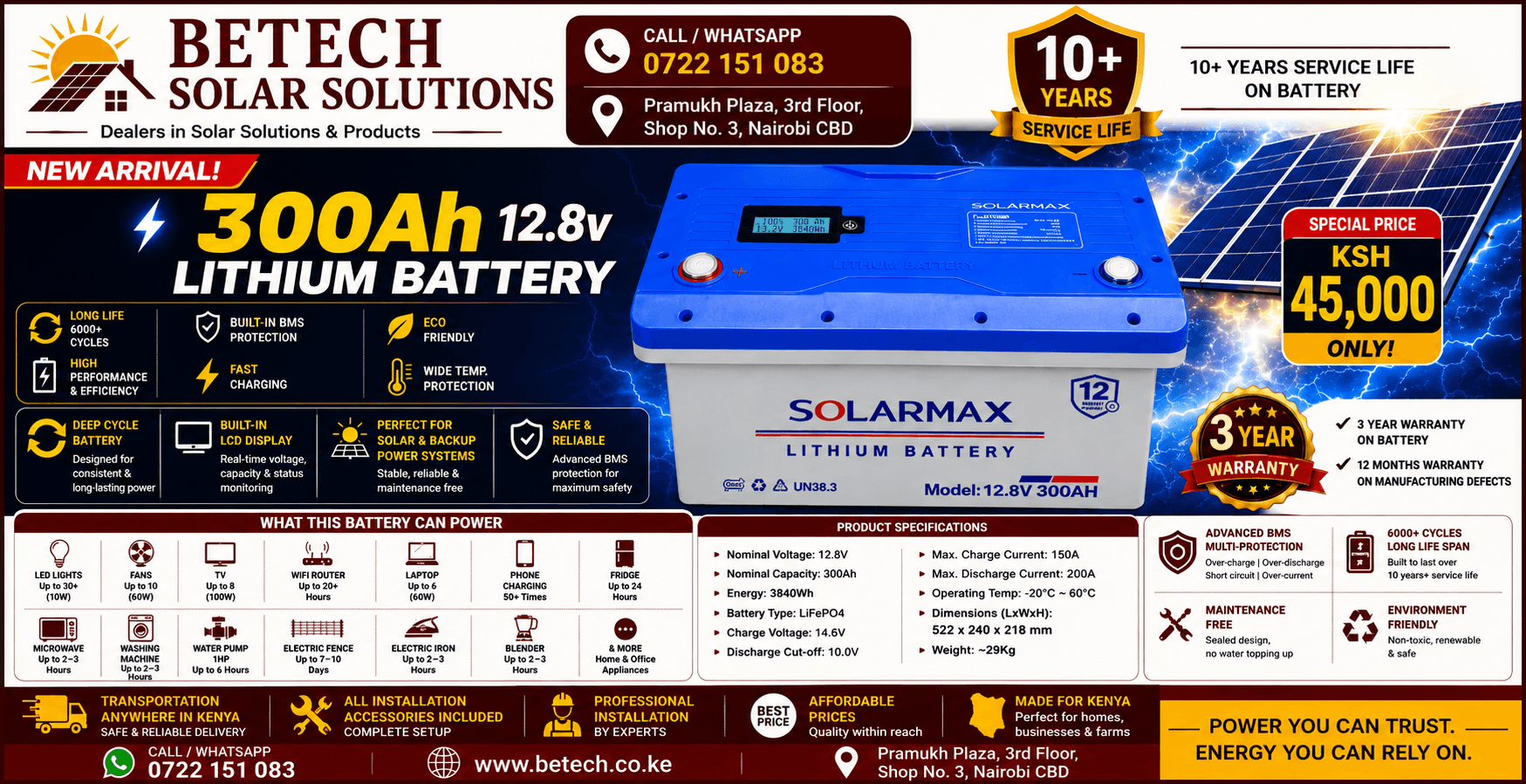 Solarmax 300Ah 12.8V Lithium Battery